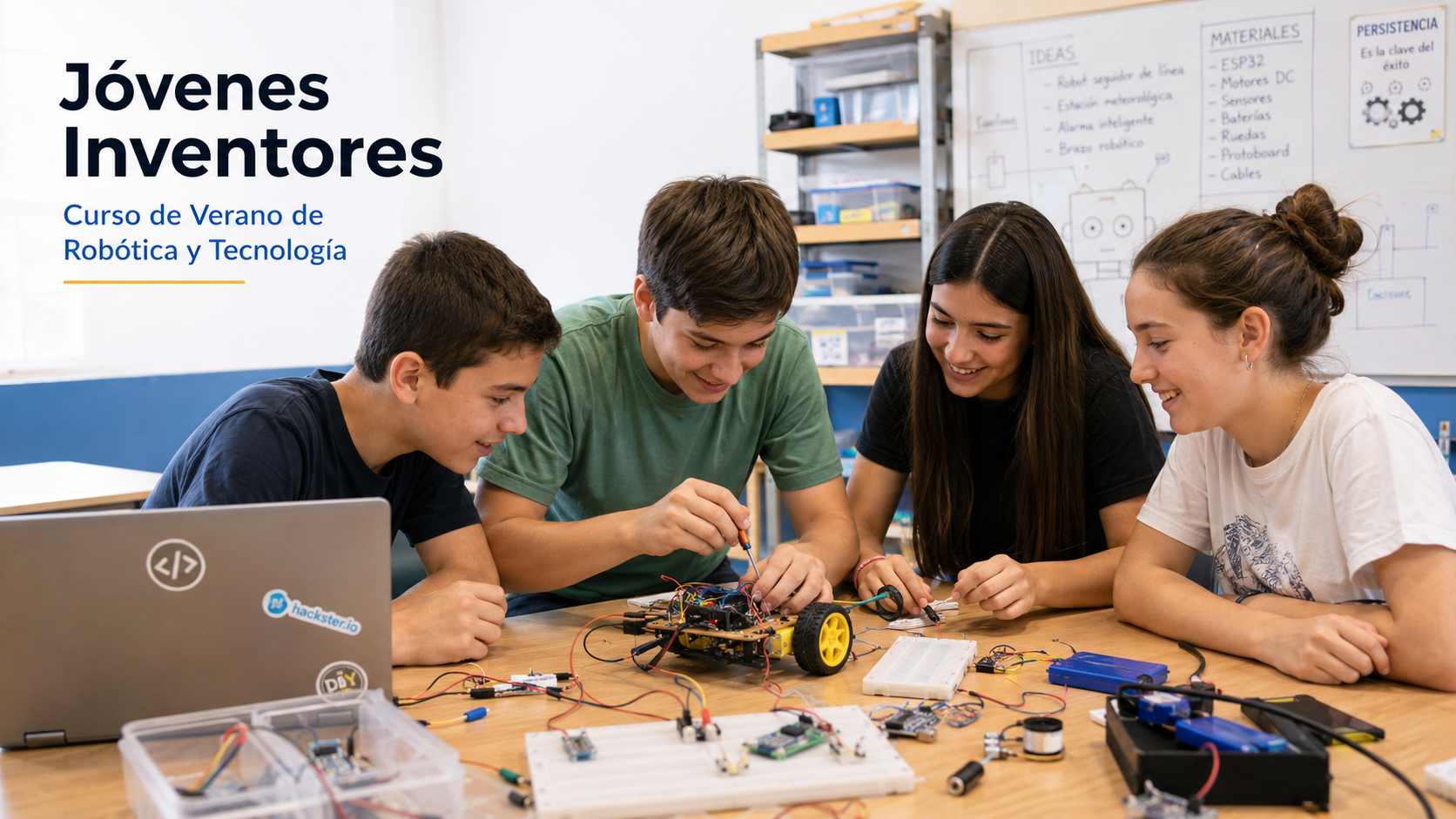Jóvenes trabajando en un proyecto de robótica